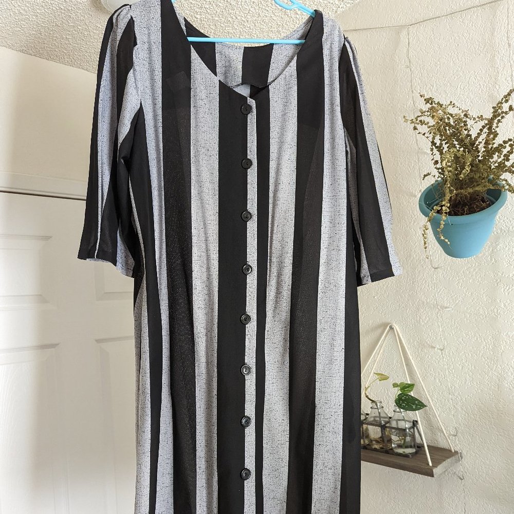 Vintage 70s Black and Grey Striped Dress